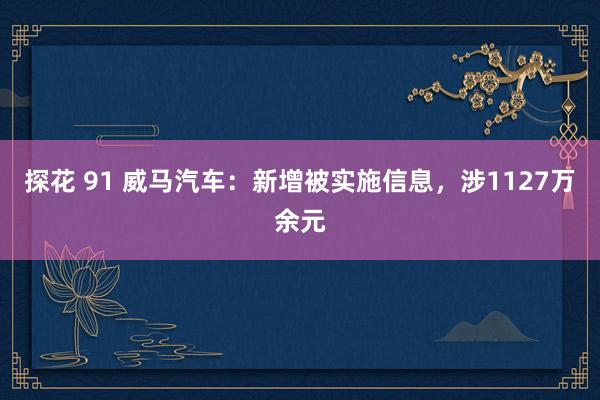 探花 91 威马汽车：新增被实施信息，涉1127万余元