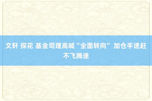 文轩 探花 基金司理高喊“全面转向” 加仓手速赶不飞腾速