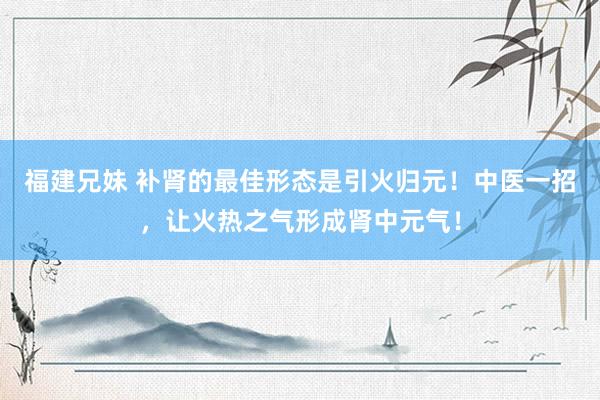 福建兄妹 补肾的最佳形态是引火归元！中医一招，让火热之气形成肾中元气！