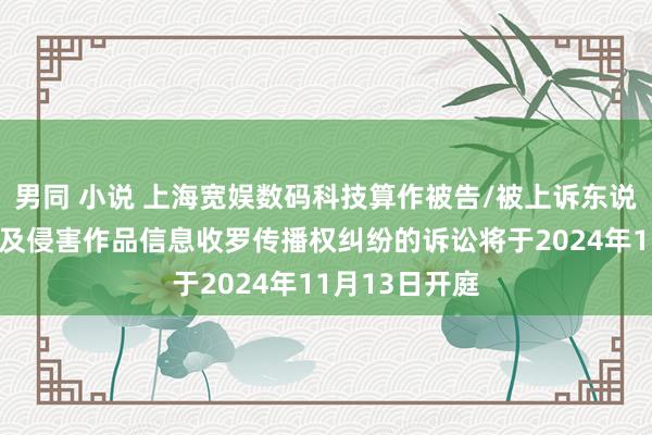 男同 小说 上海宽娱数码科技算作被告/被上诉东说念主的1起触及侵害作品信息收罗传播权纠纷的诉讼将于2024年11月13日开庭