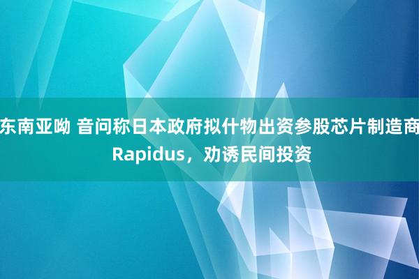 东南亚呦 音问称日本政府拟什物出资参股芯片制造商 Rapidus，劝诱民间投资