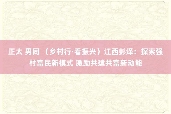 正太 男同 （乡村行·看振兴）江西彭泽：探索强村富民新模式 激励共建共富新动能