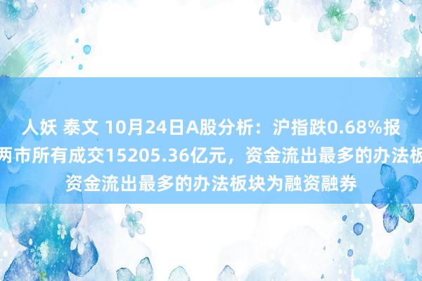 人妖 泰文 10月24日A股分析：沪指跌0.68%报3280.26点，两市所有成交15205.36亿元，资金流出最多的办法板块为融资融券