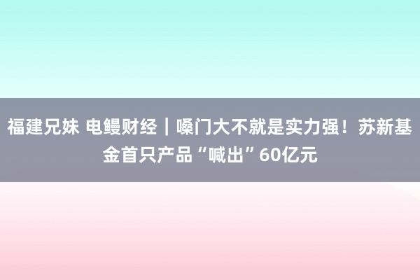 福建兄妹 电鳗财经｜嗓门大不就是实力强！苏新基金首只产品“喊出”60亿元